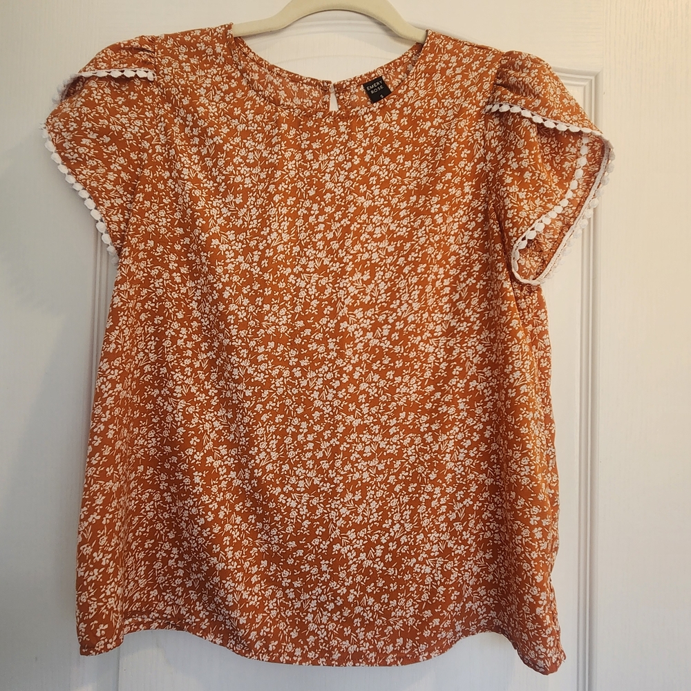 Emery Rose Women's Floral Orange Blouse Size S Euc